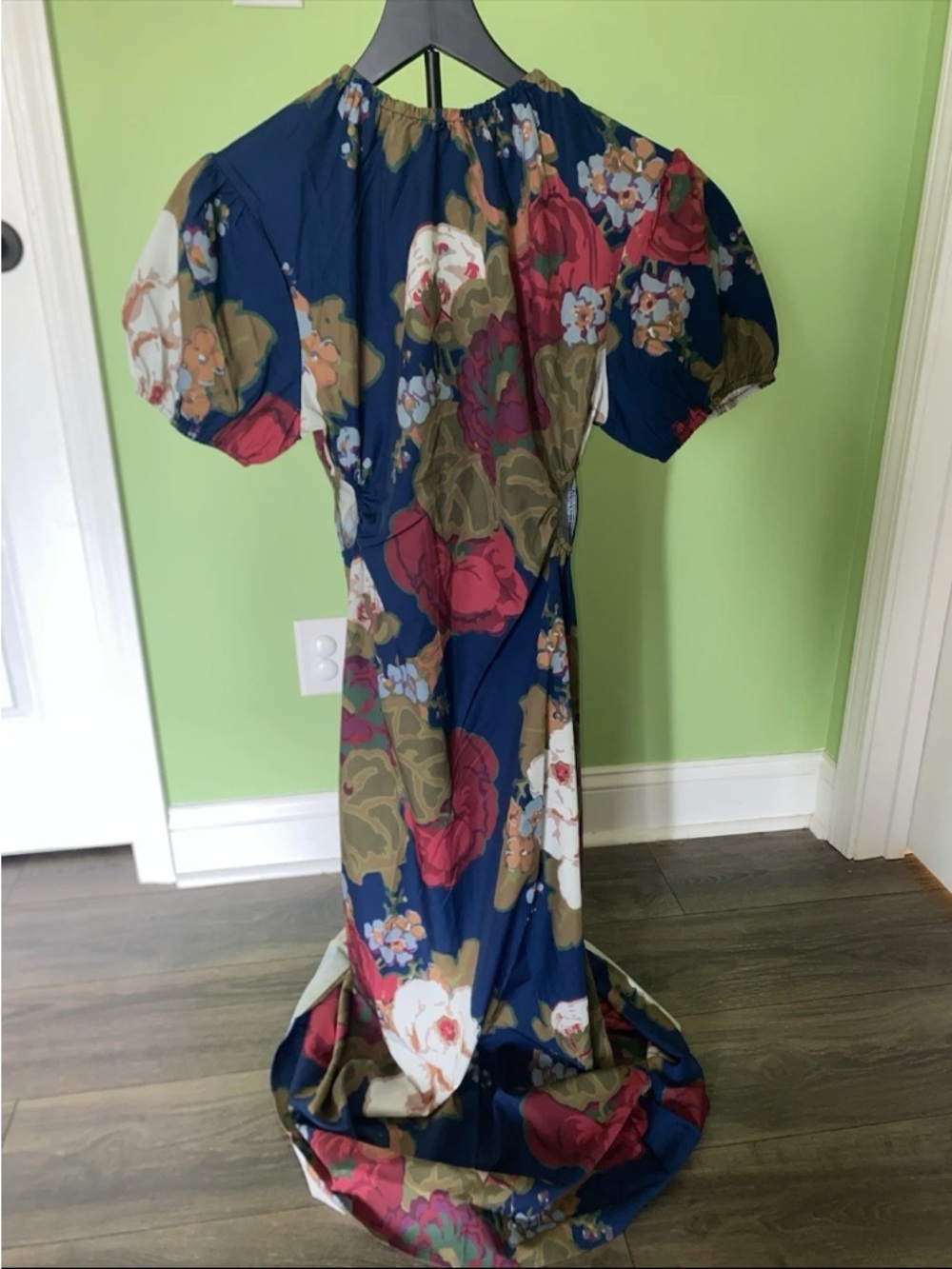 Navy Floral Puff Sleeve Maxi Dress